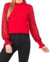 Cece Sequin Sleeve Mock Neck Sweater In Red