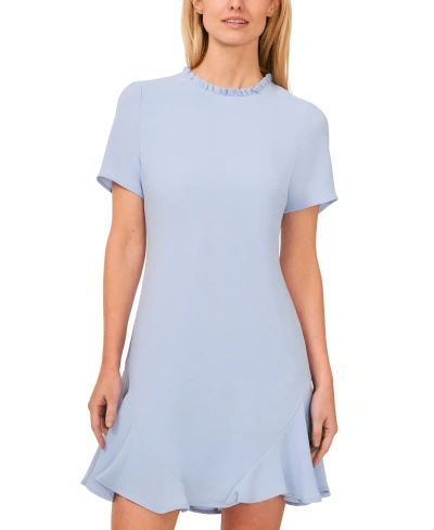 Cece Women's Ruffle Trim Short Sleeve Godet A-line Dress In Blue Air