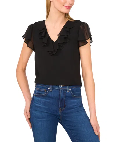 Cece Women's Ruffle V-neck Flutter Sleeve Top In Black
