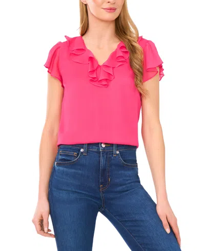 Cece Women's Ruffle V-neck Flutter Sleeve Top In Purple