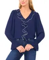 Cece Ruffle V-neck Top In Blue