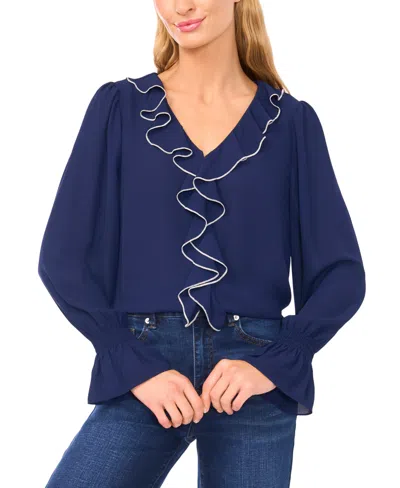 CECE WOMEN'S RUFFLE V-NECK TOP