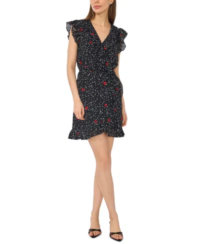 Cece Women's Ruffle V-neck Wrap Mini Dress In Black