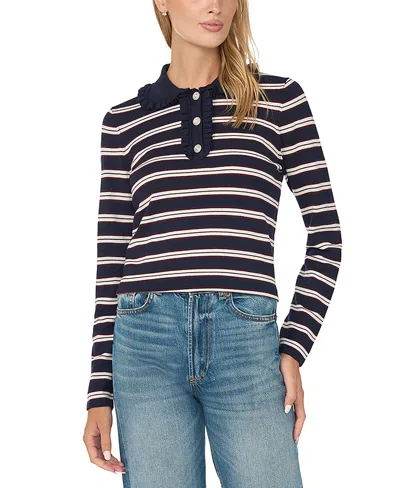 Cece Women's Ruffle-collar Striped Sweater In Multi