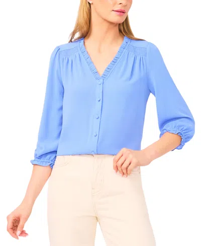 Cece Women's Ruffled Button-front 3/4-sleeve Blouse In Blue