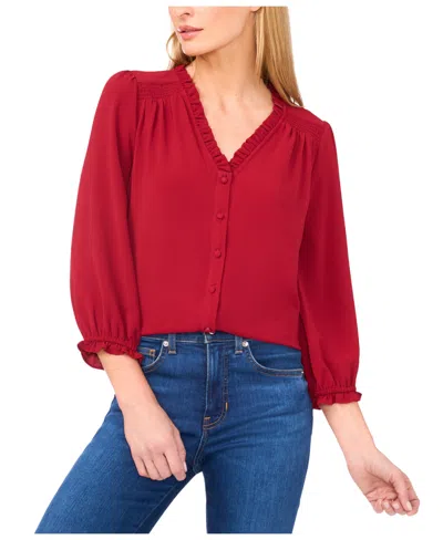 Cece Women's Ruffled Button-front 3/4-sleeve Blouse In Red