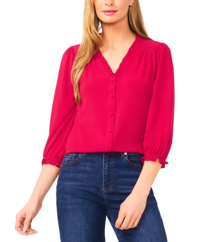 Cece Women's Ruffled Button-front 3/4-sleeve Blouse In Red
