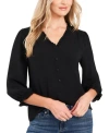 Cece Ruffled Button-front Top In Rich Black