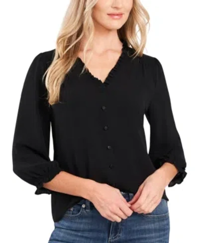 CECE WOMEN'S RUFFLED BUTTON-FRONT 3/4-SLEEVE BLOUSE