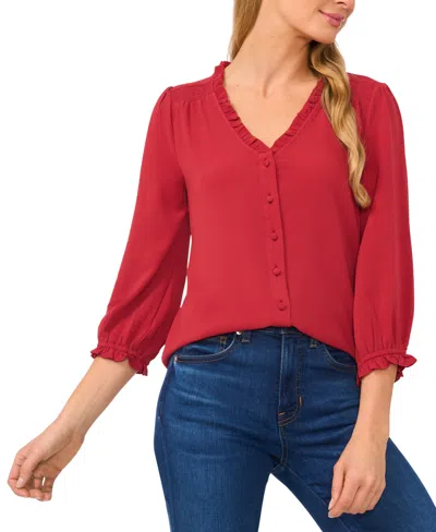 Cece Women's Ruffled Button-front 3/4-sleeve Blouse In Sunset Clay