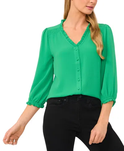 CECE WOMEN'S RUFFLED BUTTON FRONT 3/4-SLEEVE BLOUSE