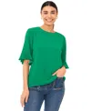 Cece Women's Ruffled-cuff 3/4-sleeve Crew Neck Blouse