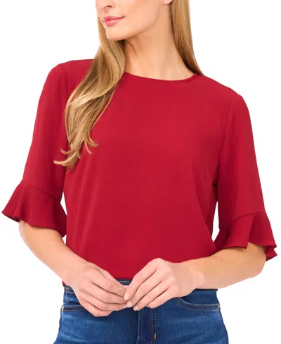 Cece Women's Ruffled-cuff 3/4-sleeve Crew Neck Blouse In Red