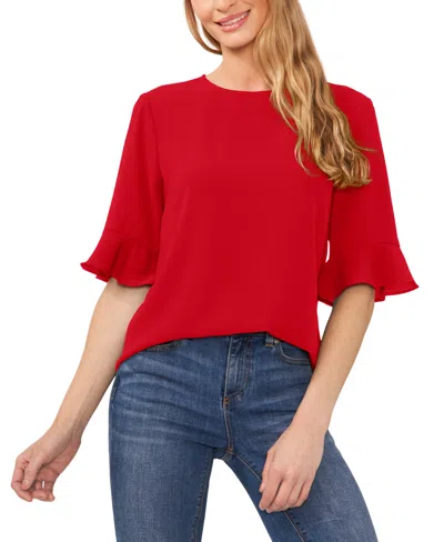 Cece Women's Ruffled Cuff 3/4-sleeve Crew Neck Blouse In Spiced Red