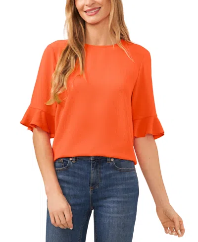Cece Women's Ruffled Cuff 3/4-sleeve Crew Neck Blouse In Tiger Lily