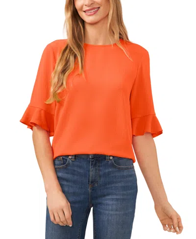 Cece Women's Ruffled Cuff 3/4-sleeve Crew Neck Blouse In Orange