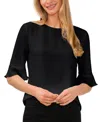 Cece Women's Ruffled-cuff 3/4-sleeve Crew Neck Top In Black