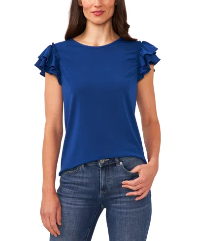 Cece Women's Ruffled Flutter-sleeve Short Sleeve Knit Top In Blue