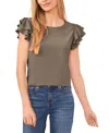 Cece Women's Ruffled Flutter-sleeve Short Sleeve Knit Top In Dusty Olive