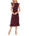 Cece Ruffled Swiss Dot Midi Dress In Rich Cabernet