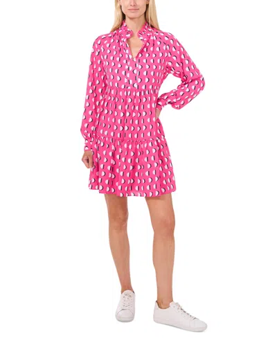 Cece Women's Ruffled-neck Long-sleeve Tiered Dress In Pink Adobe