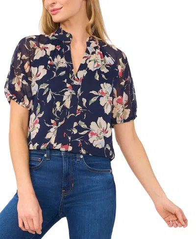 Cece Women's Ruffled-neck Raglan Puff-sleeve Blouse In Classic Navy