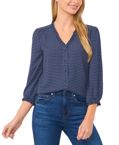Cece Women's Ruffled V-neck Button-front Blouse In Garden Geo
