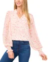 Cece Floral Clip Dot Smocked Cuff V-neck Top In New Ivory