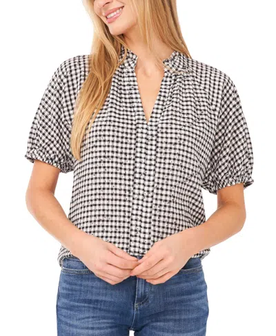 Cece Women's Ruffled V-neck Raglan Puff-sleeve Blouse In Rich Black