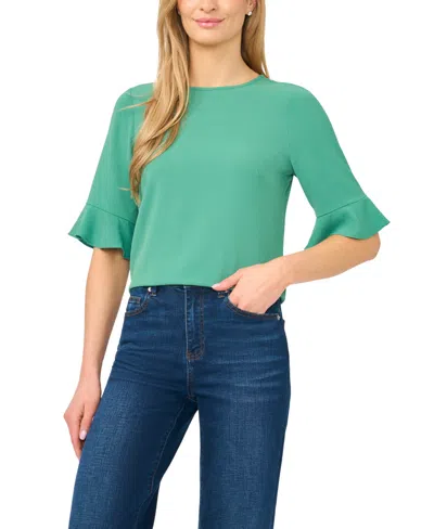 Cece Women's Ruffled-cuff 3/4-sleeve Crew Neck Top In Green
