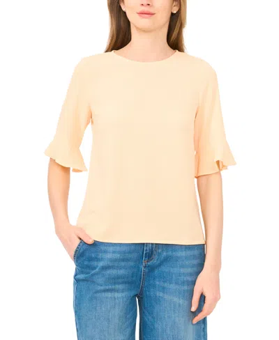 Cece Women's Ruffled-cuff 3/4-sleeve Crew Neck Top In Orange