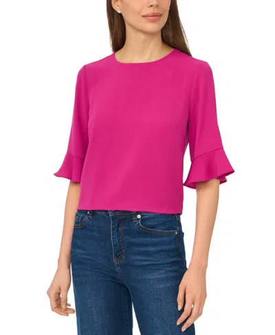 Cece Women's Ruffled-cuff 3/4-sleeve Crew Neck Top In Multi