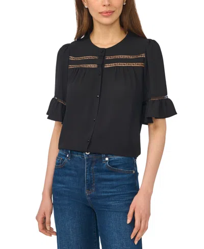 Cece Women's Ruffle-sleeve Horizontal Lace Insets Top In Multi