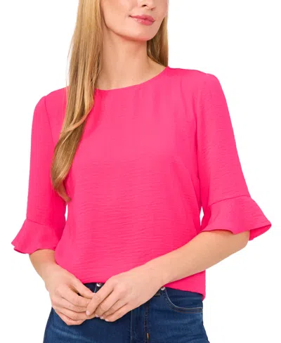 Cece Women's Rumple Crewneck 3/4-sleeve Ruffled Cuff Blouse