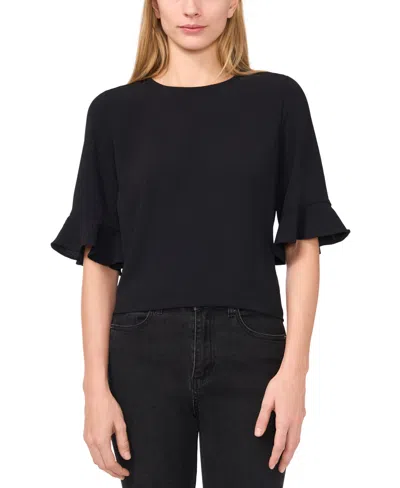 CECE WOMEN'S TEXTURED RUFFLED-CUFF 3/4-SLEEVE CREW NECK BLOUSE