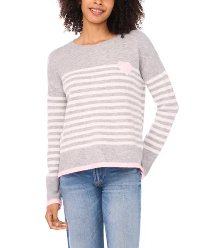 Cece Women's Sailor Stripe Crewneck Sweater In Silver