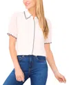 Cece Scallop Trim Puff Sleeve Button-up Shirt In Neutral