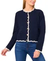Cece Women's Scallop Edge Pom Knit Long Sleeves Cardigan In Blue