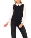 Cece Women's Scallop Edge Twofer Long Sleeves Sweater In Black