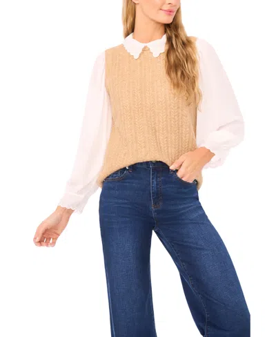 Cece Women's Scallop Edge Twofer Long Sleeves Sweater In Gold