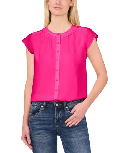 Cece Women's Scalloped Cap Sleeve Blouse In Bright Rose