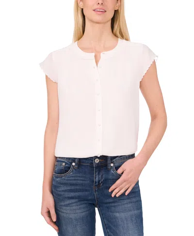 Cece Women's Scalloped Cap Sleeve Blouse In New Ivory