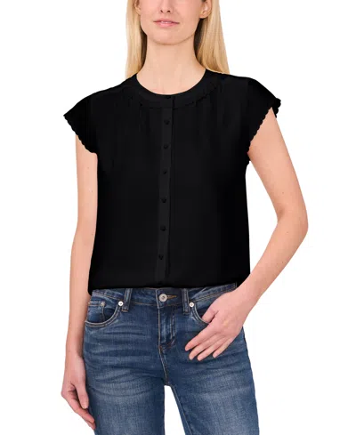 Cece Women's Scalloped Cap Sleeve Blouse In Rich Black