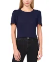 Cece Flutter Sleeve Plissé Top In Blue