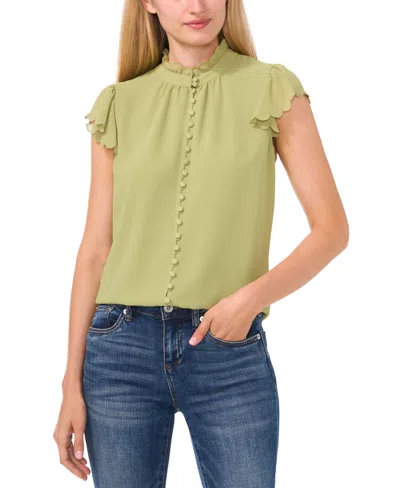Cece Women's Scalloped Flutter-sleeve Button-down Blouse In Epsom