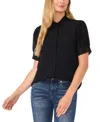Cece Scallop Trim Button-up Shirt In Rich Black