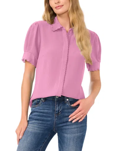 Cece Women's Scalloped Puff-sleeve Button-front Top In Pink