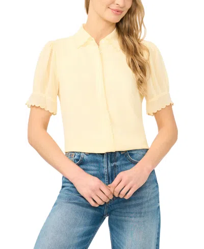 Cece Scallop Trim Button-up Shirt In Yellow