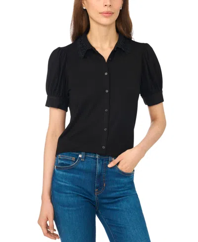 Cece Women's Scallop-trim Collared Short-sleeve Button-front Top In Multi