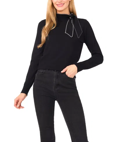 Cece Women's Scarf Tie Neck Sweater In Black